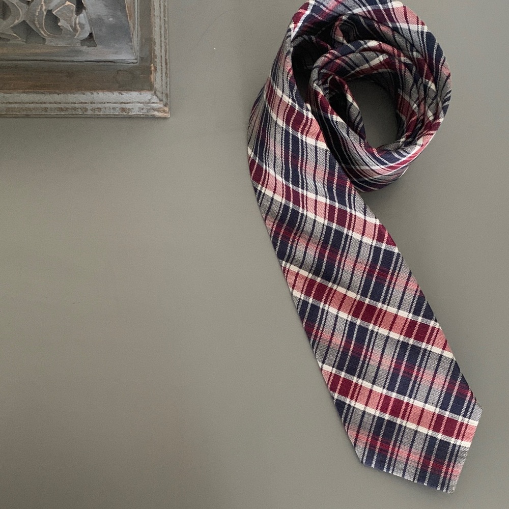 Tommy Hilfiger Plaid Tie in Burgundy, Navy and White